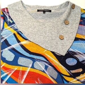 Tunic Sweater Envelope Neck‎ Geometric Print Colorful Whimsical Bright Sz Medium